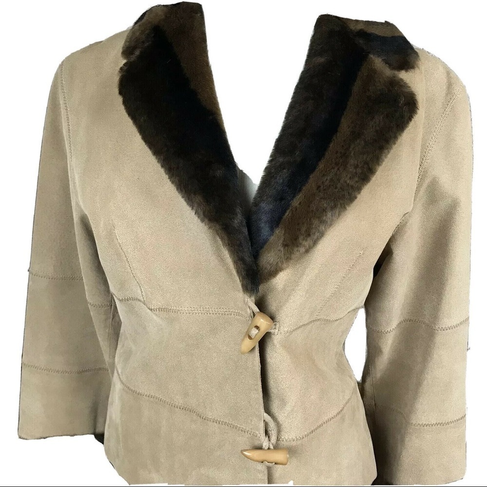 Telluride Clothing Co fitted leather suede jacket faux fur collar cuffs …